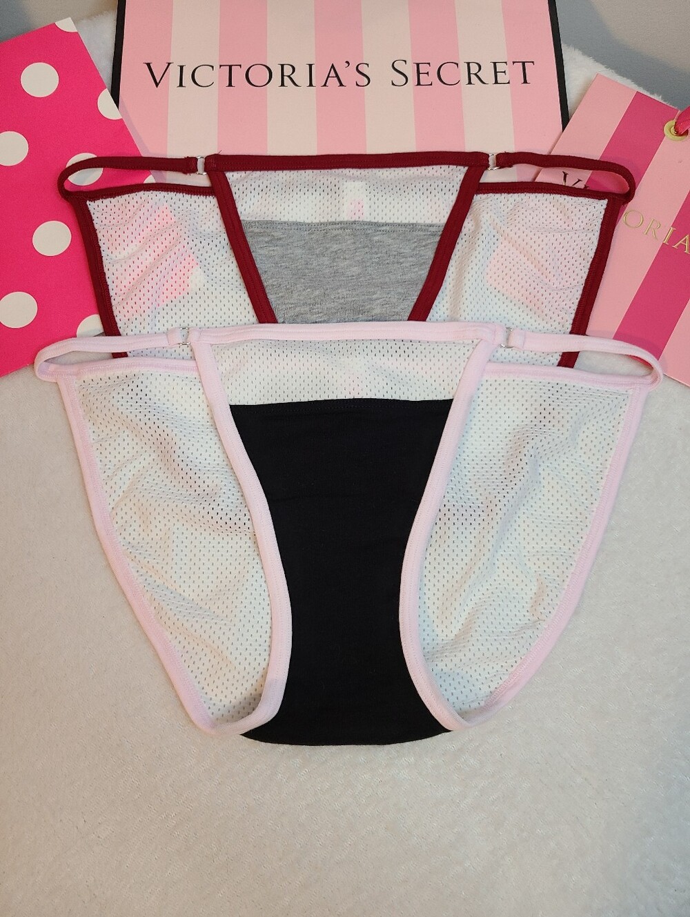 VS PINK 2pk Soft Cotton Sport Mesh Classic String Bikini Panties Size M